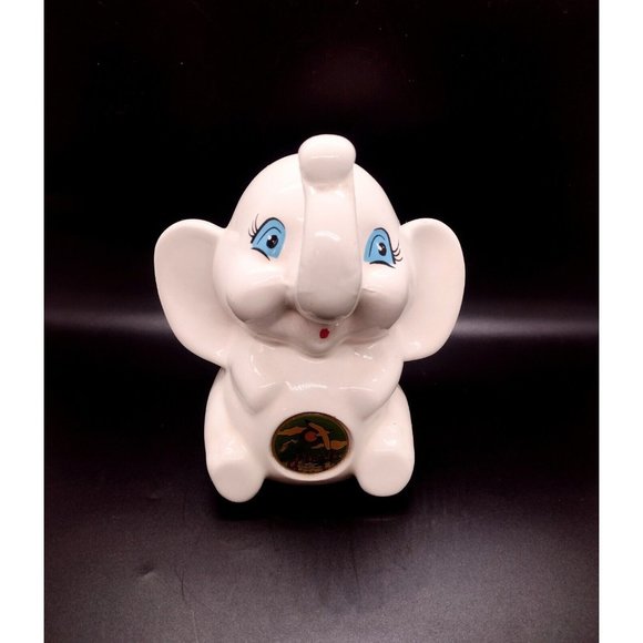 Vintage Mid-century Elephant Florida Ceramic Bank White Kitschy Handpainted - Picture 1 of 7